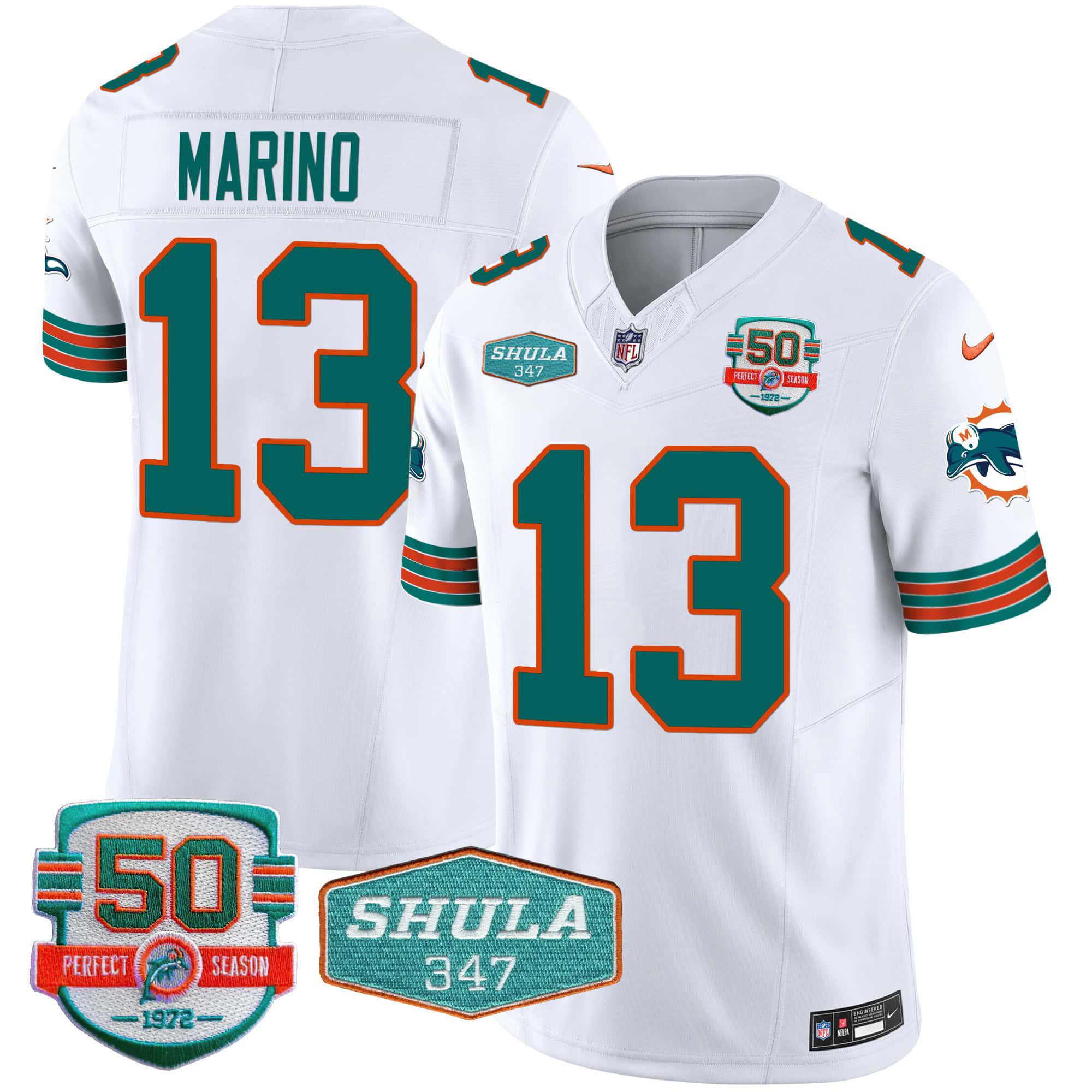 Men Miami Dolphins #13 Marino White 2024 Nike Throwback Shula 347 Patch Vapor NFL Jersey